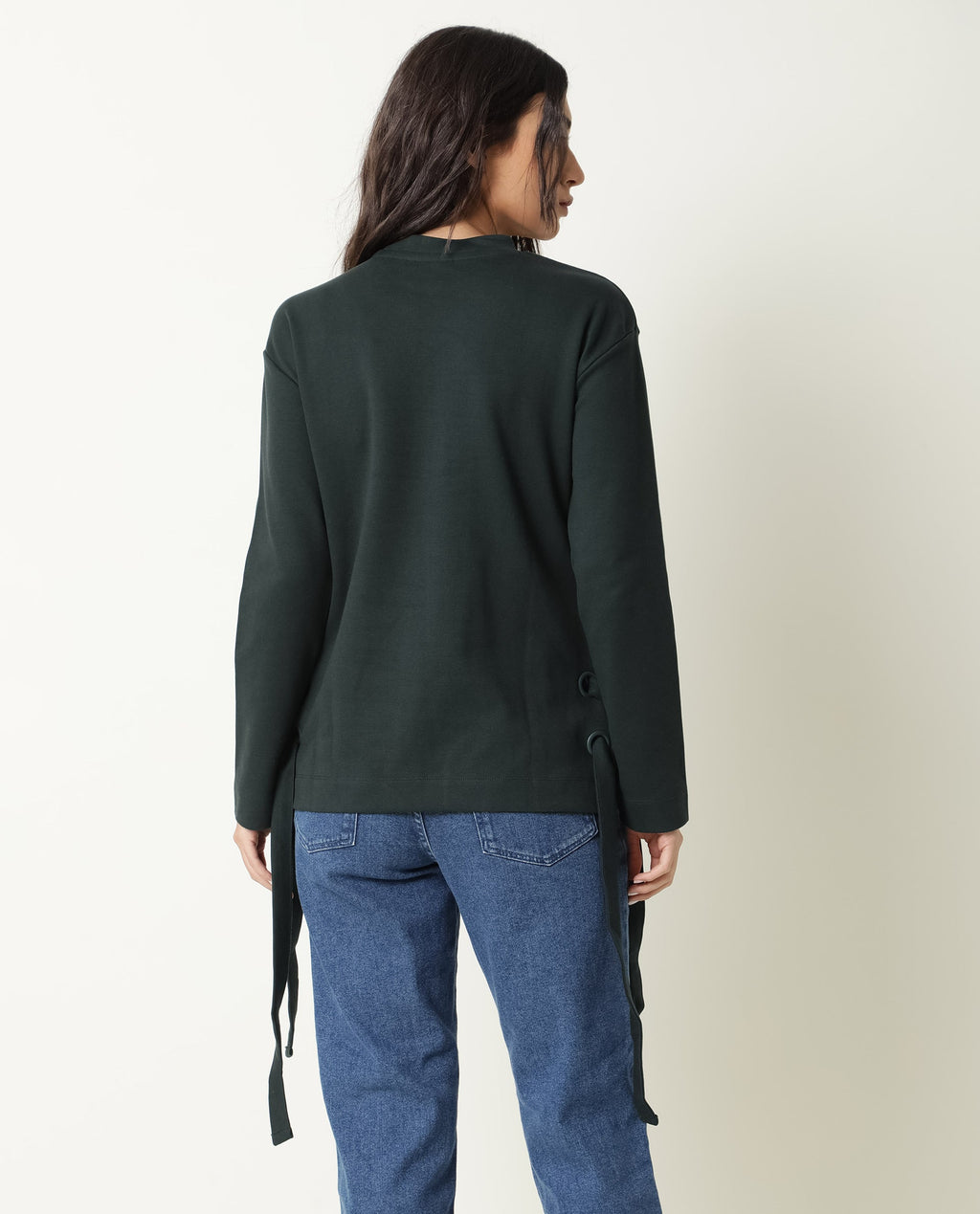 Rareism Women's Ross- Green Cotton Crew Neck Plain Regular Fit Top