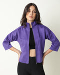 Rareism Women's Vasu Purple Polyester High Neck Plain Regular Fit Jacket