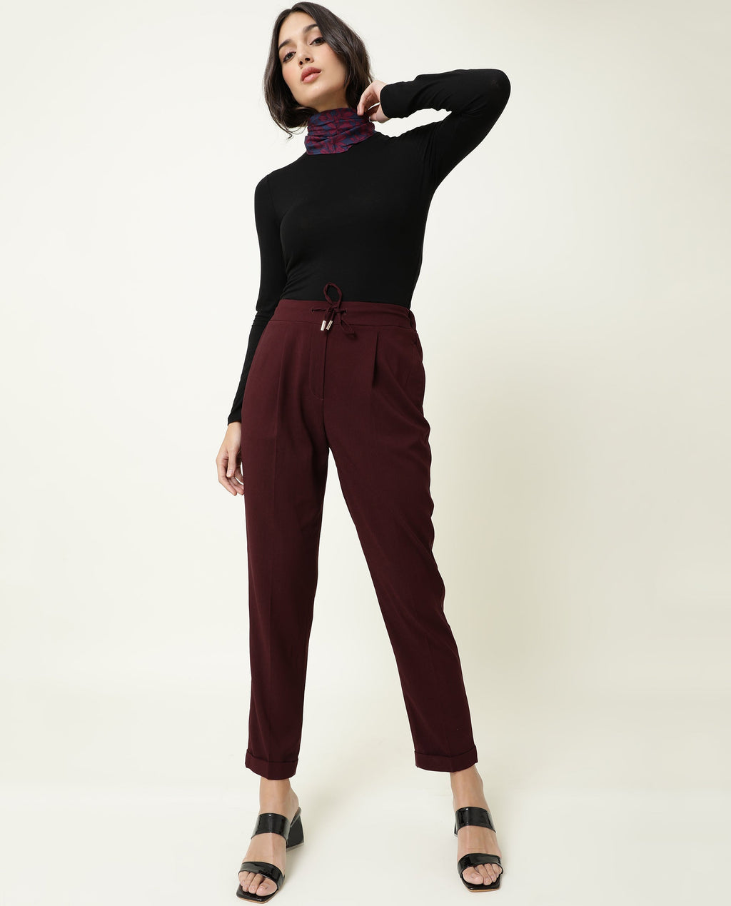 Rareism Women's Jeremiah Maroon Polyester Blend Plain Ankle Length Tailored Trouser