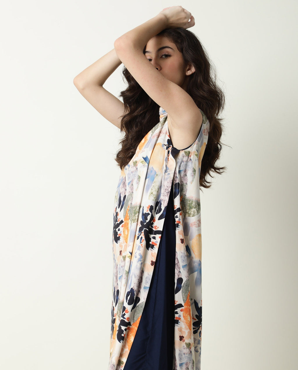 Rareism Women's Isa Multi High Neck Floral Print Sleeveless Knee Length Regular Fit Dress
