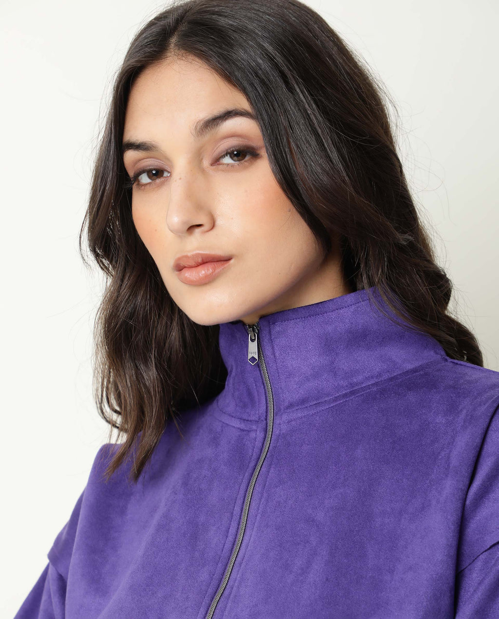 Rareism Women's Vasu Purple Polyester High Neck Plain Regular Fit Jacket
