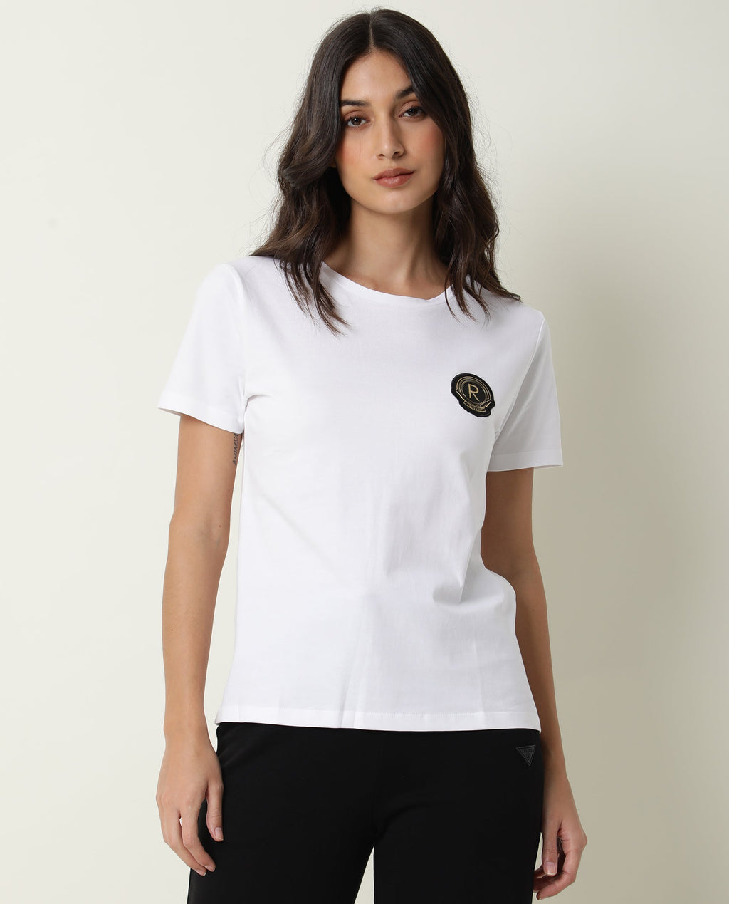 Rareism Women's Fuji Offwhite Cotton Crew Neck Graphic Print Regular Fit T-Shirt