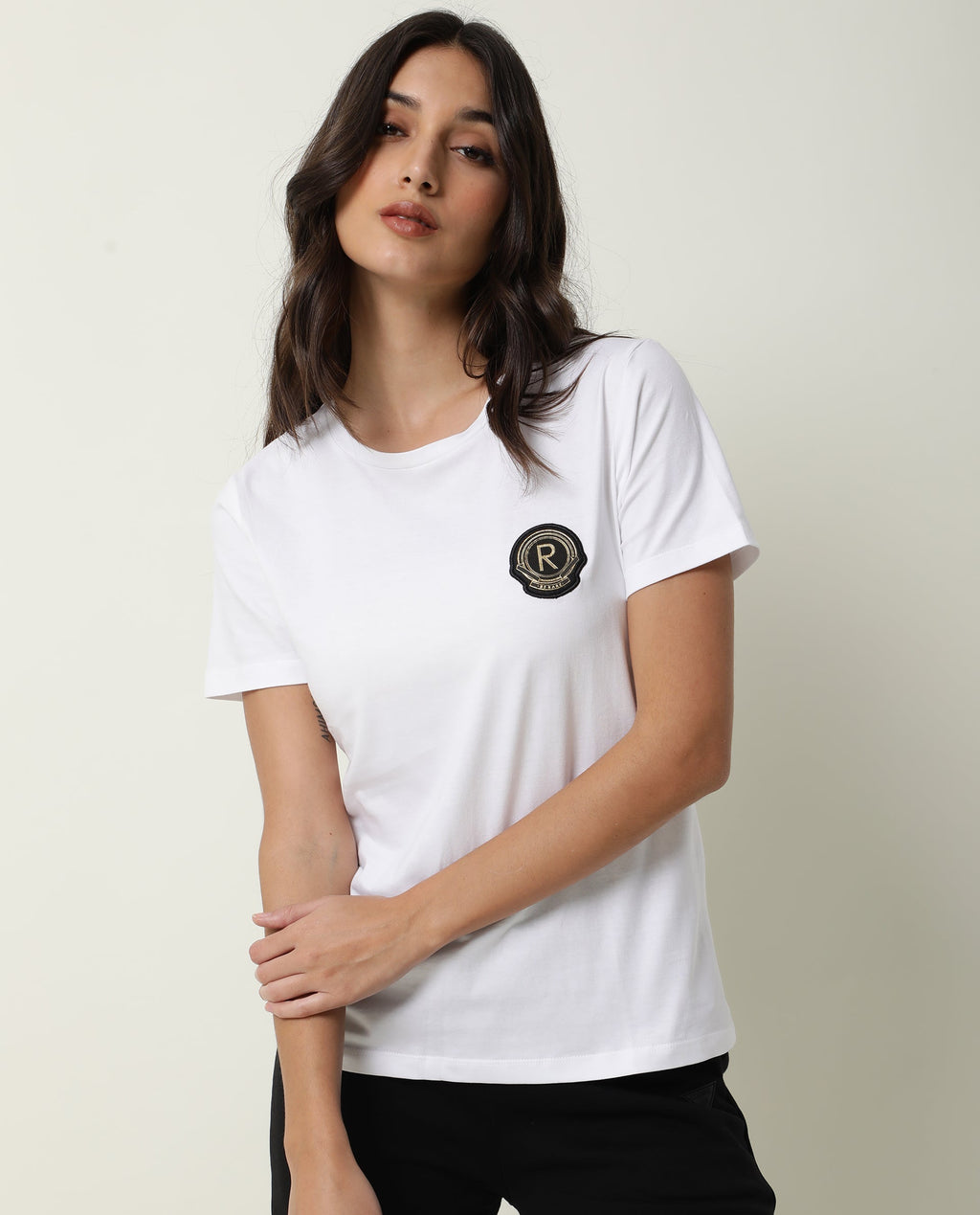 Rareism Women's Fuji Offwhite Cotton Crew Neck Graphic Print Regular Fit T-Shirt