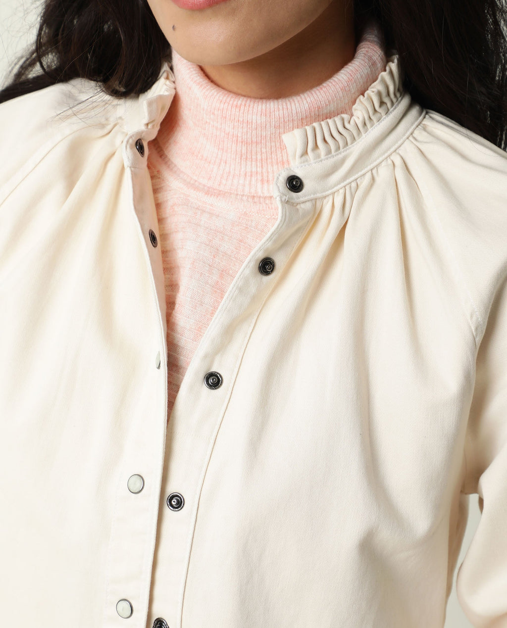 Rareism Women's Bellona Offwhite Cotton Sweetheart Neck Plain Regular Fit Jacket