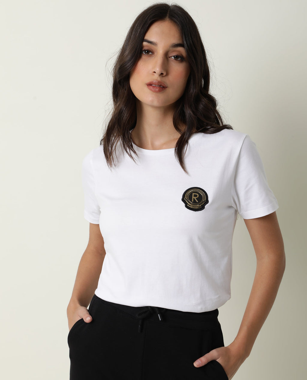 Rareism Women's Fuji Offwhite Cotton Crew Neck Graphic Print Regular Fit T-Shirt