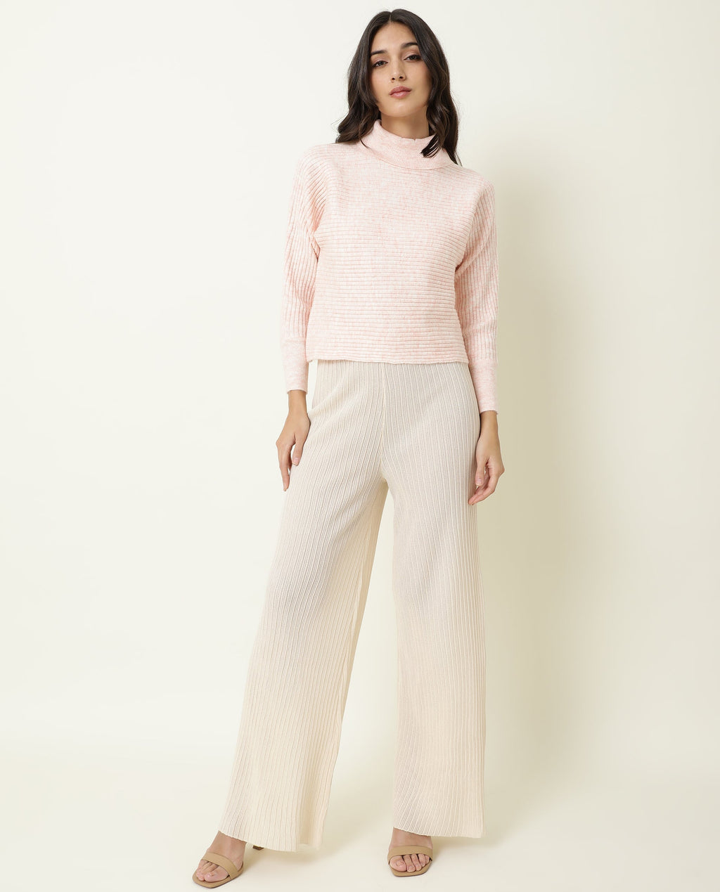 Rareism Women's Levour Pink Acrylic Turtle Neck Plain Relaxed Fit Sweater