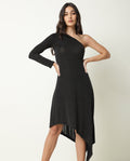 Rareism Women's Lelani Black Tube Neck Plain Knee Length Tailored Dress