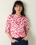 Rareism Women's Seki Pink Modal High Neck Geometric Print Regular Fit Shirt