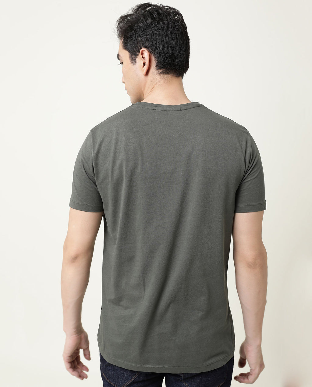 Rare Rabbit Men's Rainy Olive Cotton Graphic Print Slim Fit Half Sleeve Crew Neck T-Shirt