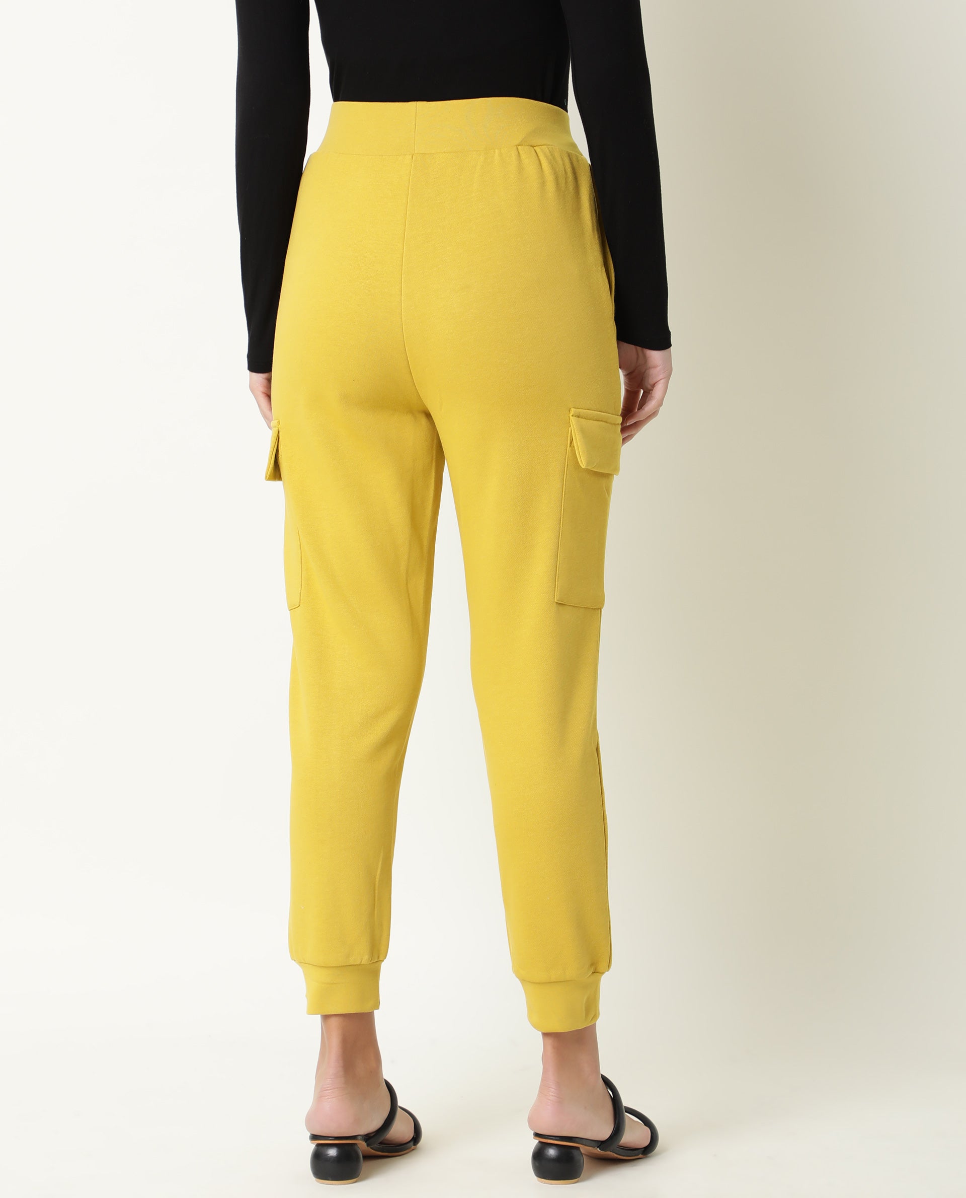 Rareism Women's Nush Yellow Polyester Blend Plain Ankle Length Tailored Track Pant