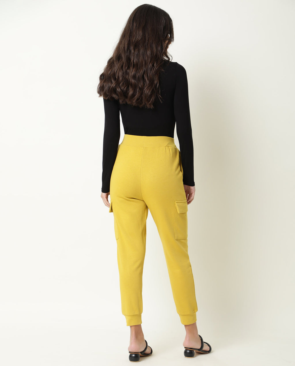 Rareism Women's Nush Yellow Polyester Blend Plain Ankle Length Tailored Track Pant
