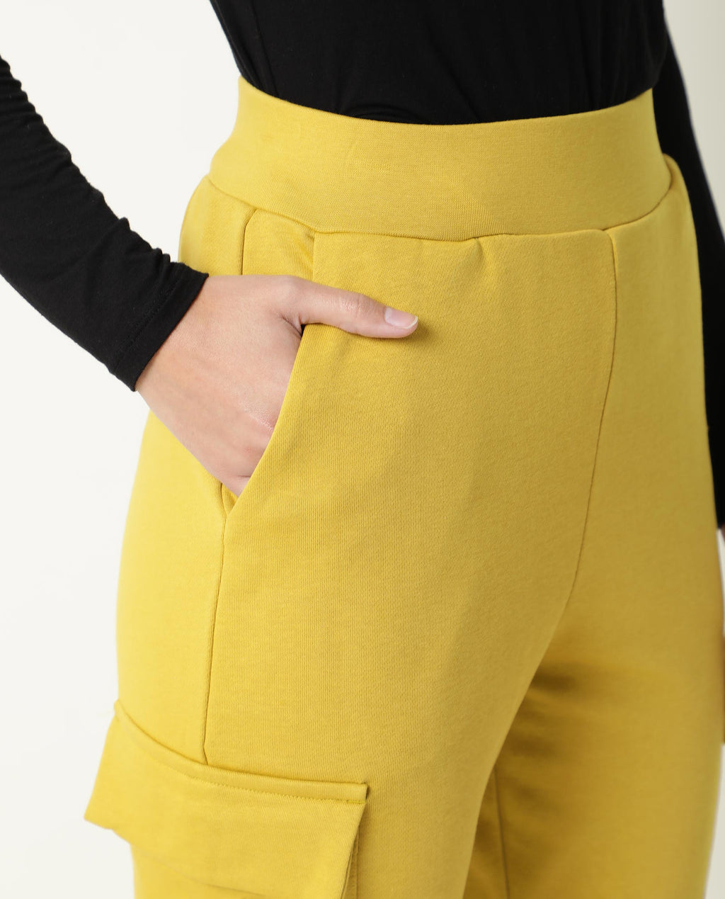 Rareism Women's Nush Yellow Polyester Blend Plain Ankle Length Tailored Track Pant