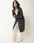 Rareism Women's Trident Grey Cotton Lapel Neck Plain Knee Length Regular Fit Sweater