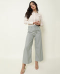 Rareism Women's Micky Green Cotton Blend Plain Ankle Length Tailored Trouser