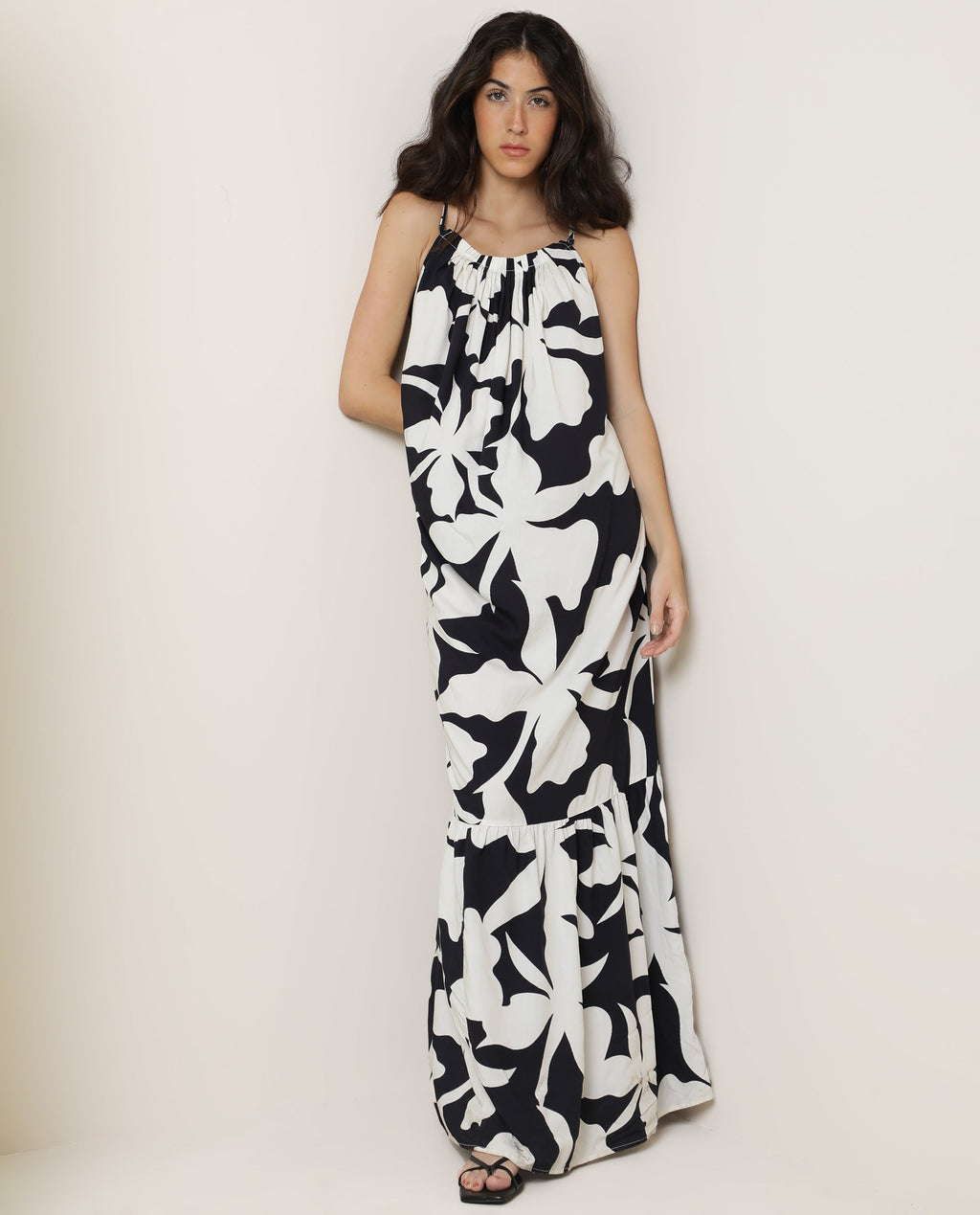 Rareism Women's Zahara Black Viscose Shoulder Strap Floral Print Shoulder Strap Knee Length Regular Fit Dress