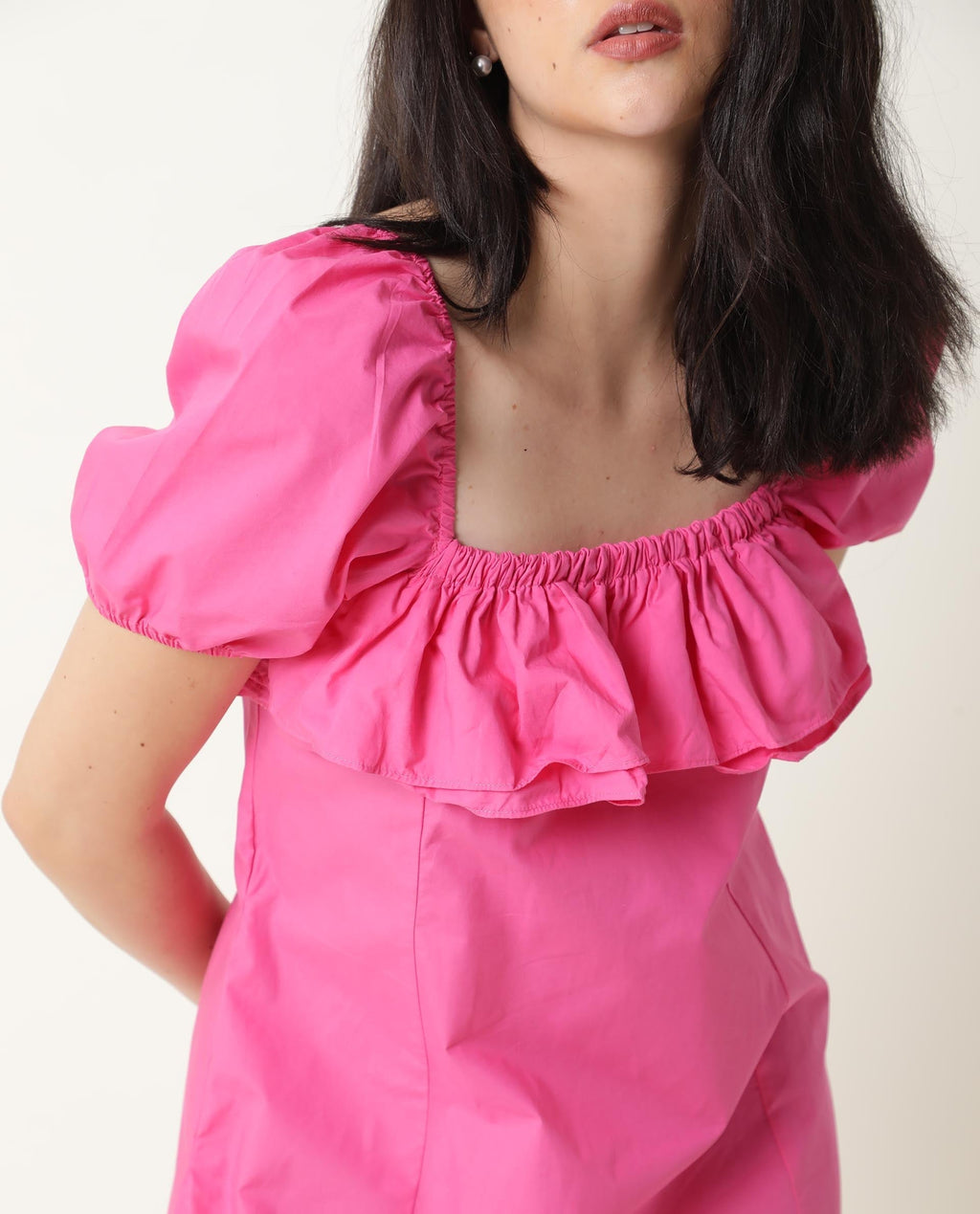 Rareism Women's Varsi Pink Sweetheart Neck Plain Midi Regular Fit Dress