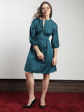 Rareism Women's Mayem Petrol Cotton Crew Neck Plain Volume Sleeve Knee Length Tailored Dress