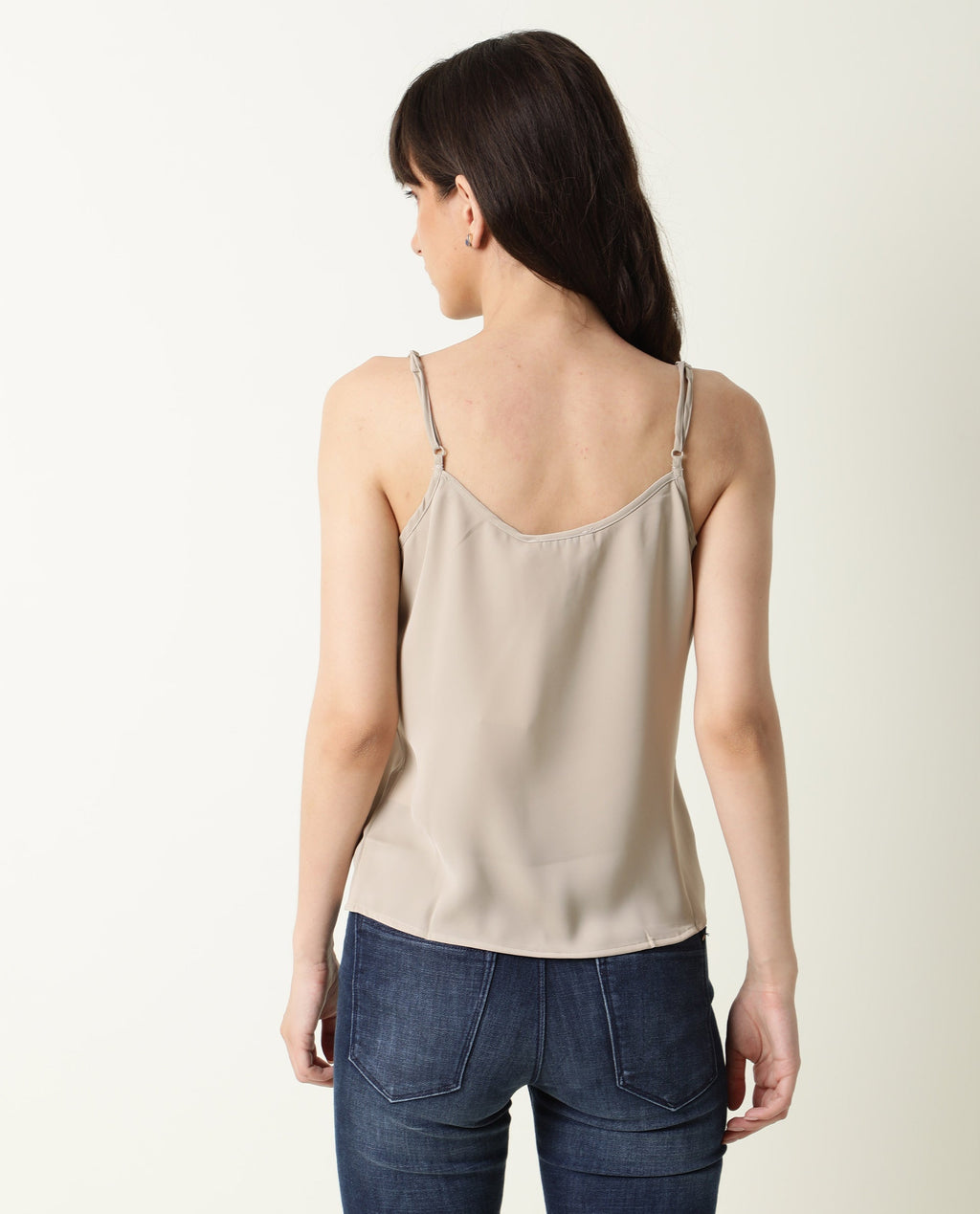 Rareism Women's Slipo Grey Polyester V-Neck Plain Shoulder Strap Regular Fit Inner Wear Slip