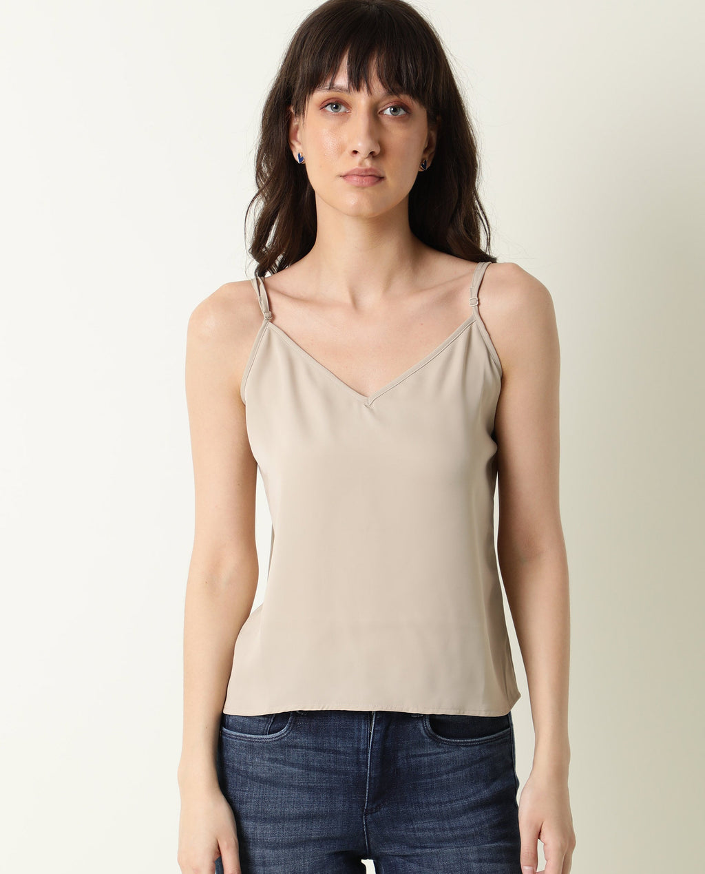Rareism Women's Slipo Grey Polyester V-Neck Plain Shoulder Strap Regular Fit Inner Wear Slip