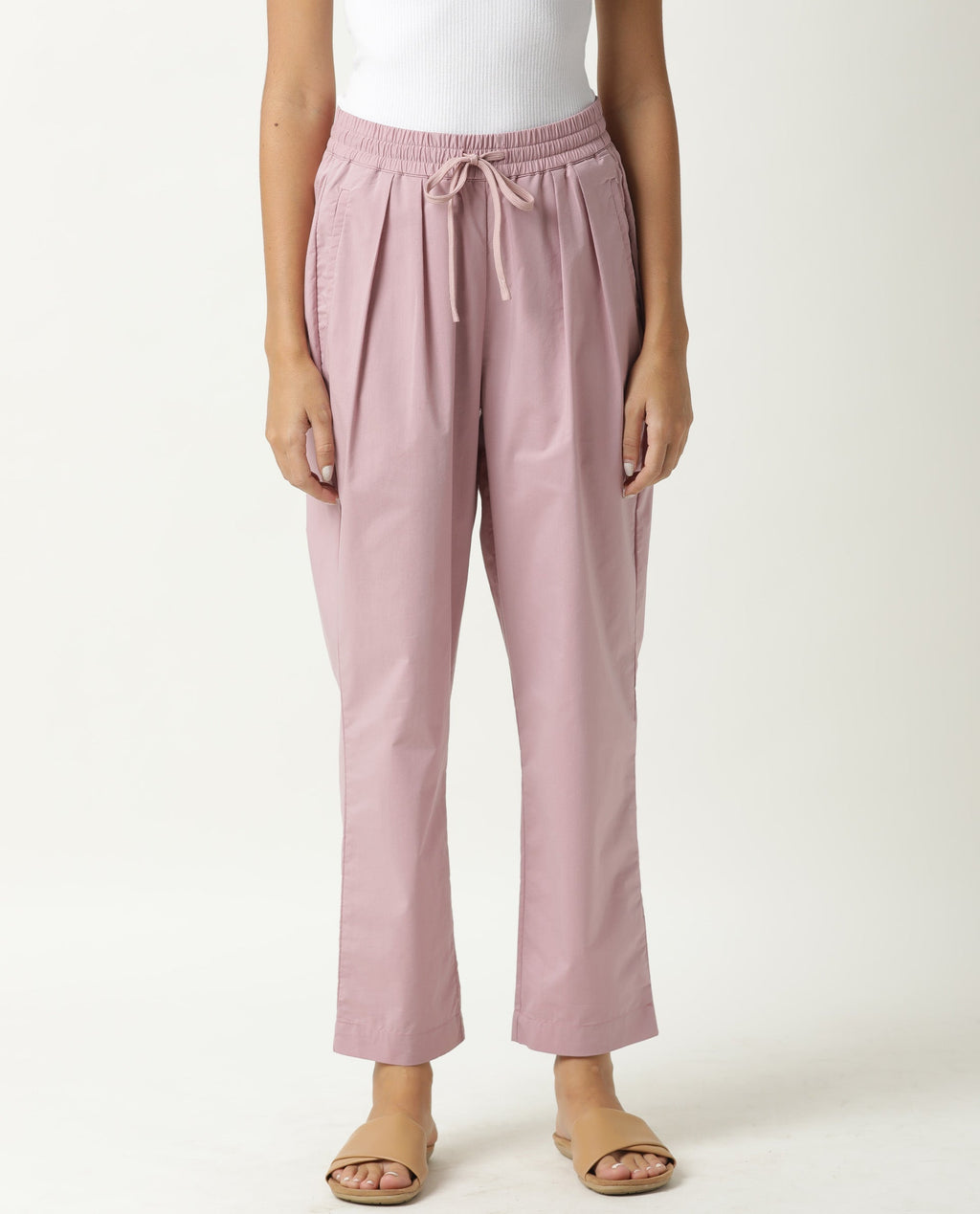 Rareism Women's Juven Purple Polyester Blend Plain Ankle Length Tapered Trouser