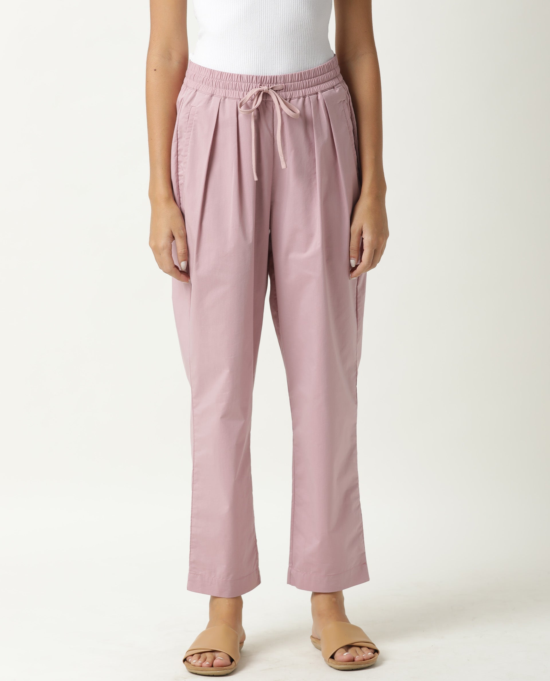 Rareism Women's Juven Purple Polyester Blend Plain Ankle Length Tapered Trouser