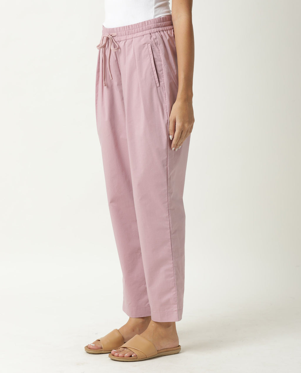Rareism Women's Juven Purple Polyester Blend Plain Ankle Length Tapered Trouser