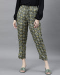 Rareism Women's Globe Green Modal Abstract Print Ankle Length Regular Fit Trouser