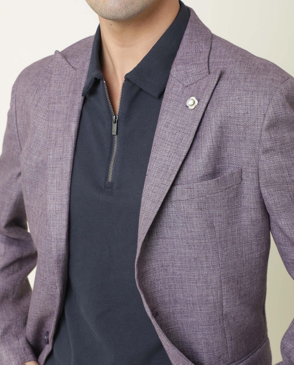 Rare Rabbit Men's Drews Purple Polyester Plain Tailored Fit Full Sleeve Lapel Neck Blazer