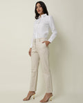 Rareism Women's Odyssey Beige Viscose Plain Ankle Length Tailored Trouser