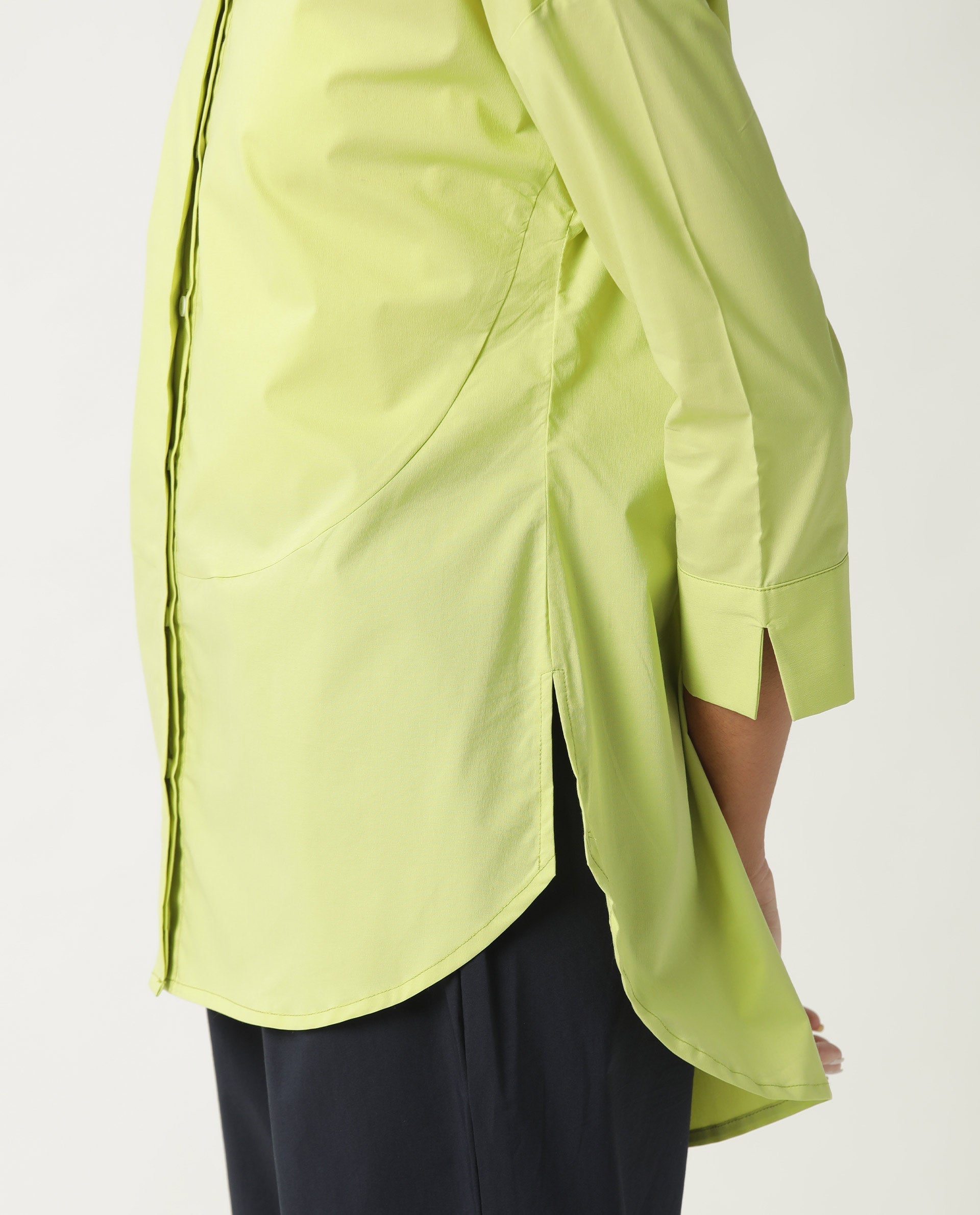 Rareism Women's Eleven Green Spread Collar Plain Knee Length Tailored Top