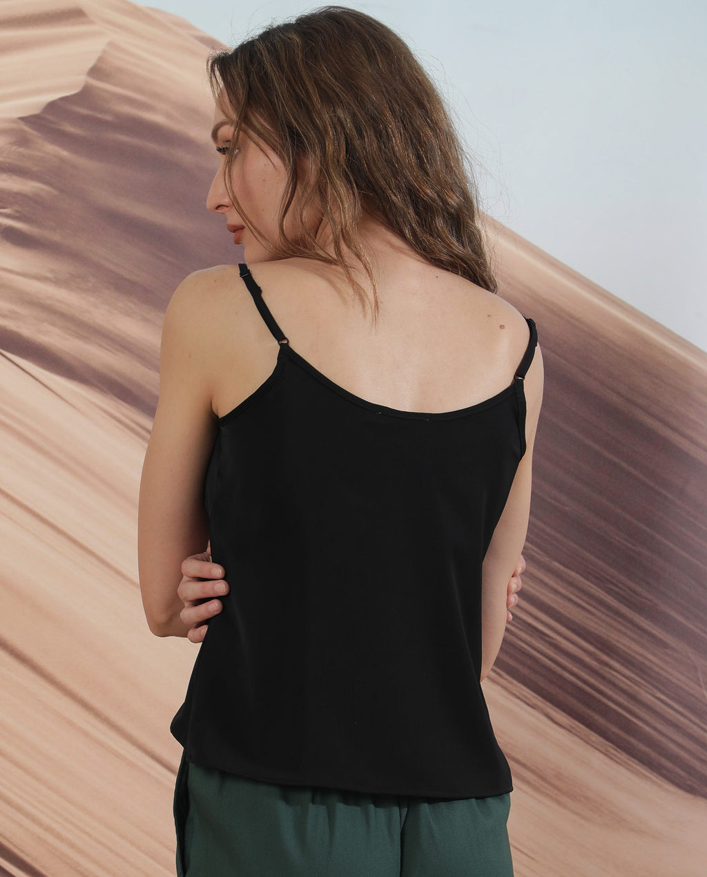 Rareism Women's Slipo Black Polyester V-Neck Plain Shoulder Strap Knee Length Regular Fit Inner Wear Slip