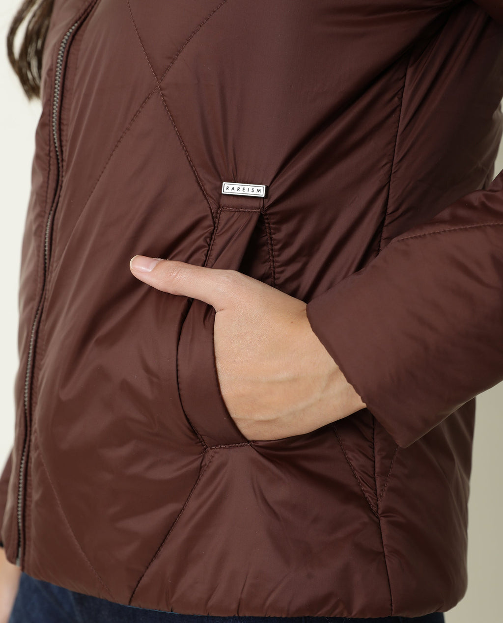 Rareism Women's Cora Maroon Polyester High Neck Plain Regular Fit Jacket
