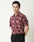 Rare Rabbit Men's Parles Brown Viscose Floral Print Regular Fit Half Sleeve Collared Shirt