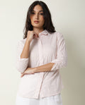 Rareism Women's Humpty Pink Spread Collar Plain Knee Length Regular Fit Top