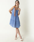 Rareism Womens Melt Blue Dress Cotton Fabric Regular Fit Sleeveless Scoop Neck