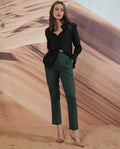 Rareism Women's Rosalia Green Polyester Blend Plain Ankle Length Relaxed Fit Trouser