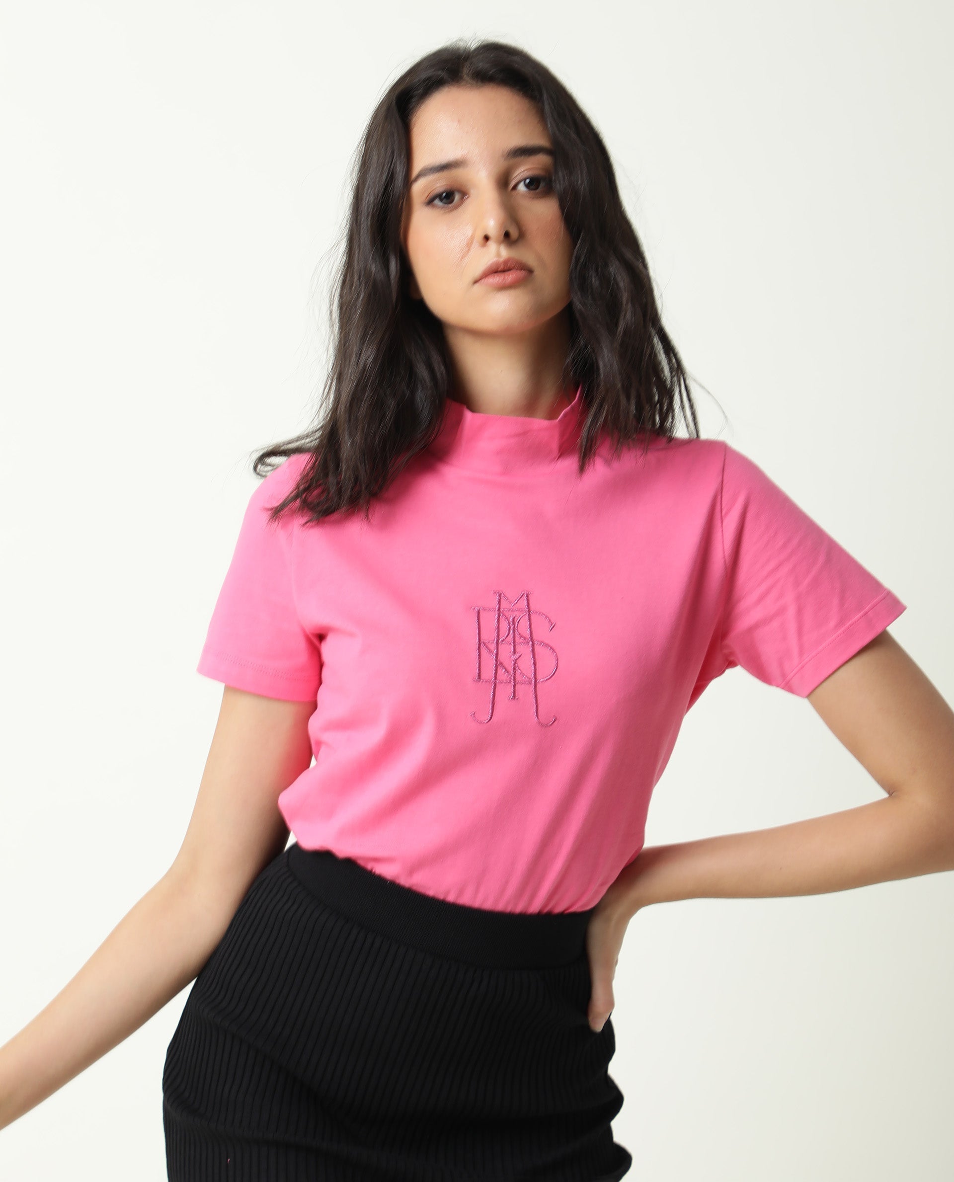 Rareism Women's Zolten Pink Cotton Crew Neck Plain Regular Fit T-Shirt