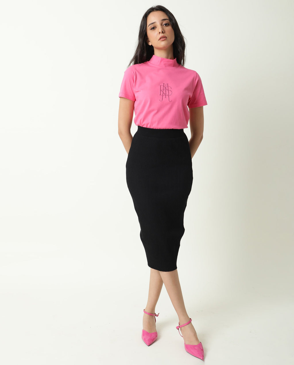 Rareism Women's Zolten Pink Cotton Crew Neck Plain Regular Fit T-Shirt
