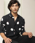 Rare Rabbit Men's Jive Black Viscose Polka Print Regular Fit Full Sleeve Collared Shirt