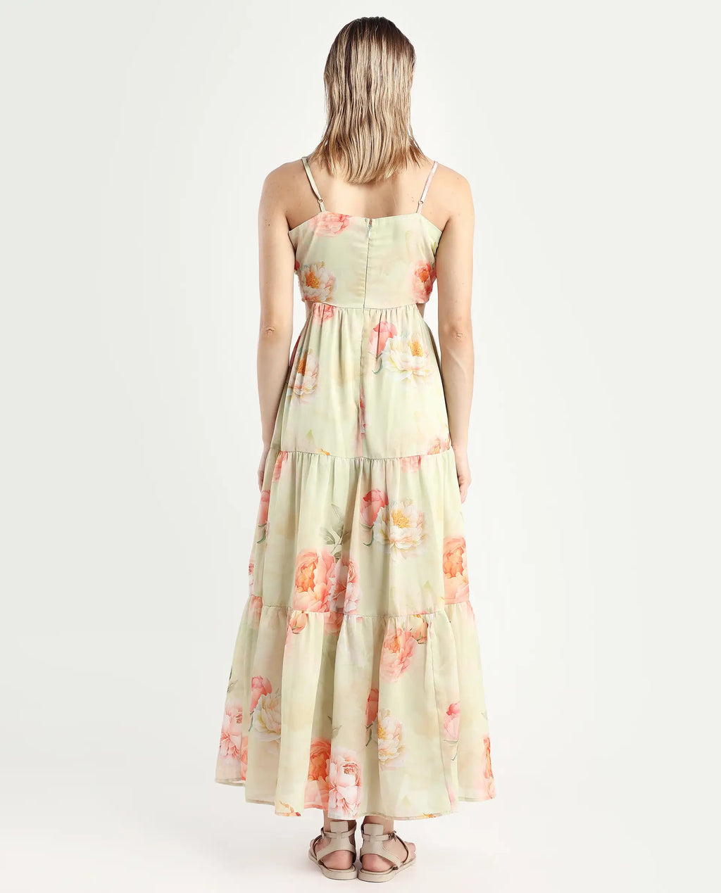 Rareism Women's Imola Light Multi Polyester Shoulder Strap Floral Print Shoulder Strap Maxi Fit And Flare Dress