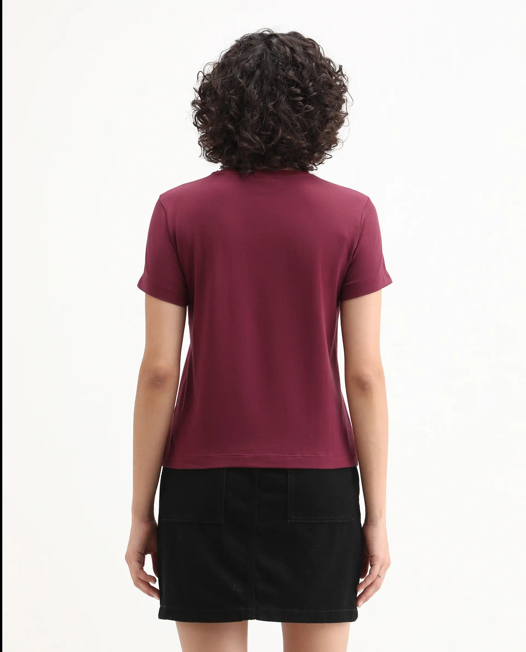 Rareism Women's Inki Maroon Cotton Blend Crew Neck Graphic Print Regular Fit T-Shirt
