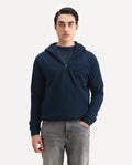 Rare Rabbit Men's Island Teal Cotton Embroidered Regular Fit Full Sleeve Hooded Sweatshirt