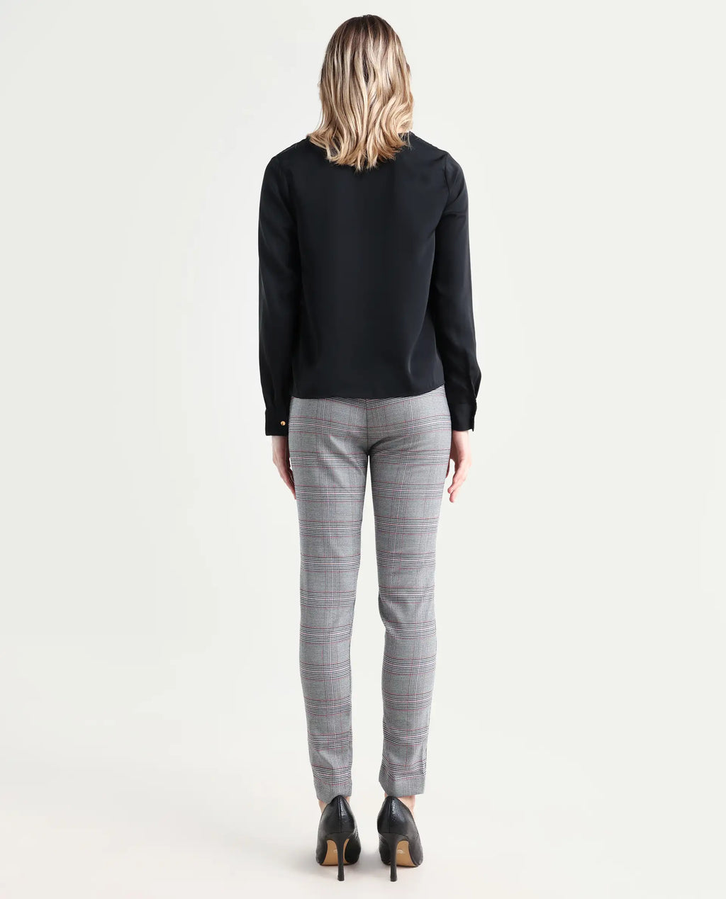 Rareism Women's Issac Beige Checked Knee Length Slim Fit Trouser