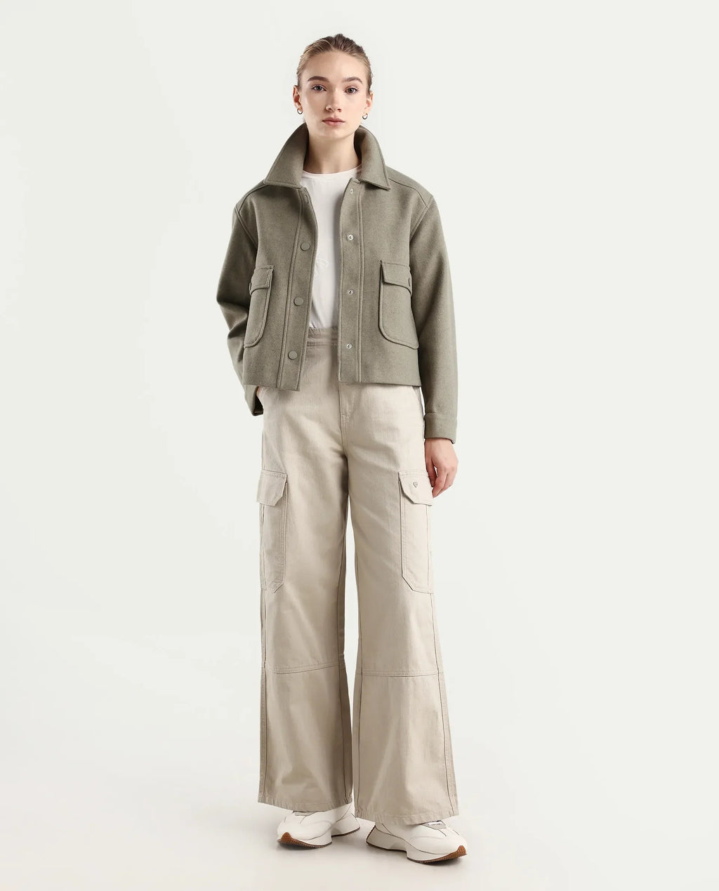 Rareism Women's Itsiz Off Beige Cotton Plain Ankle Length Wide Trouser