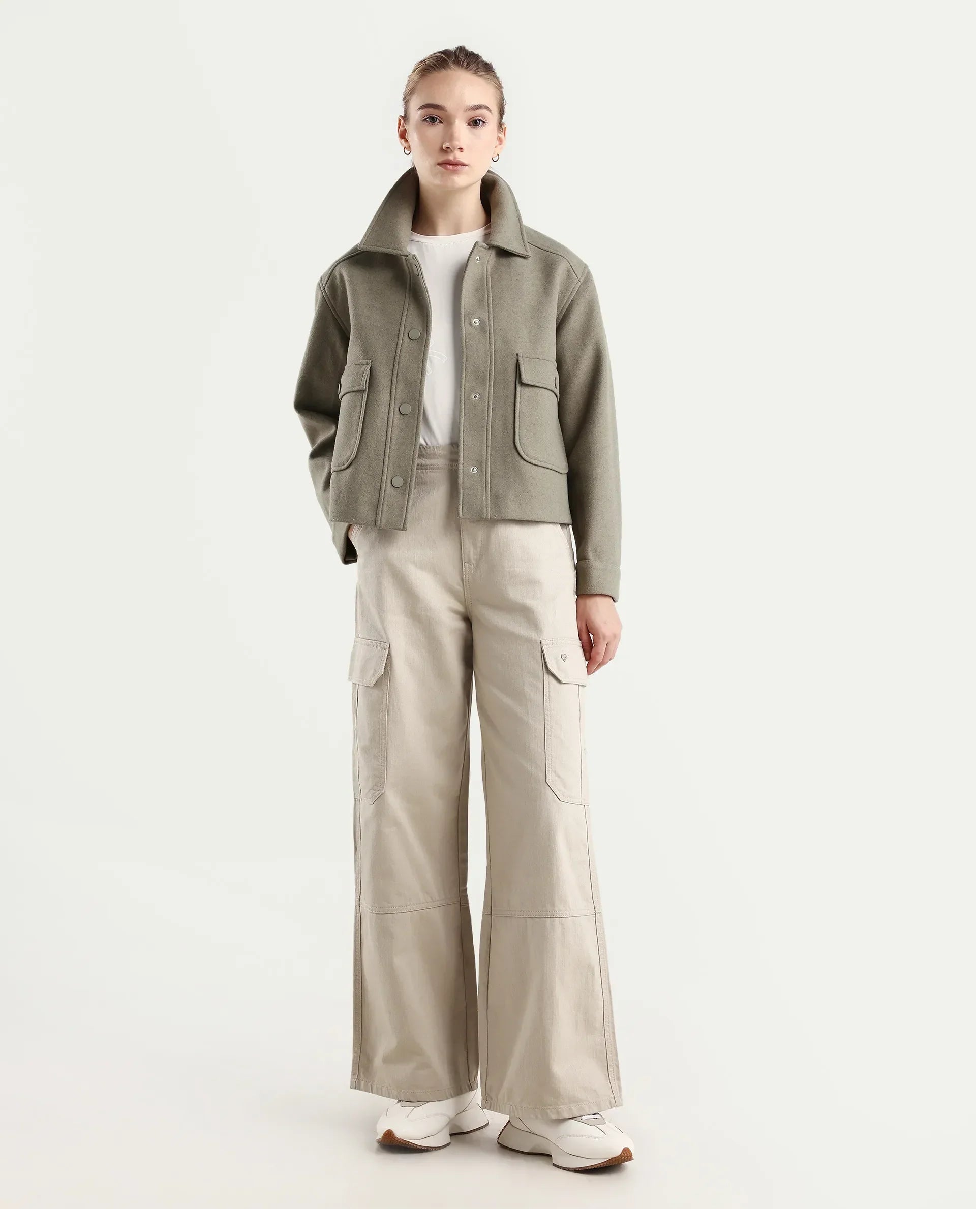 Rareism Women's Itsiz Off Beige Cotton Plain Ankle Length Wide Trouser
