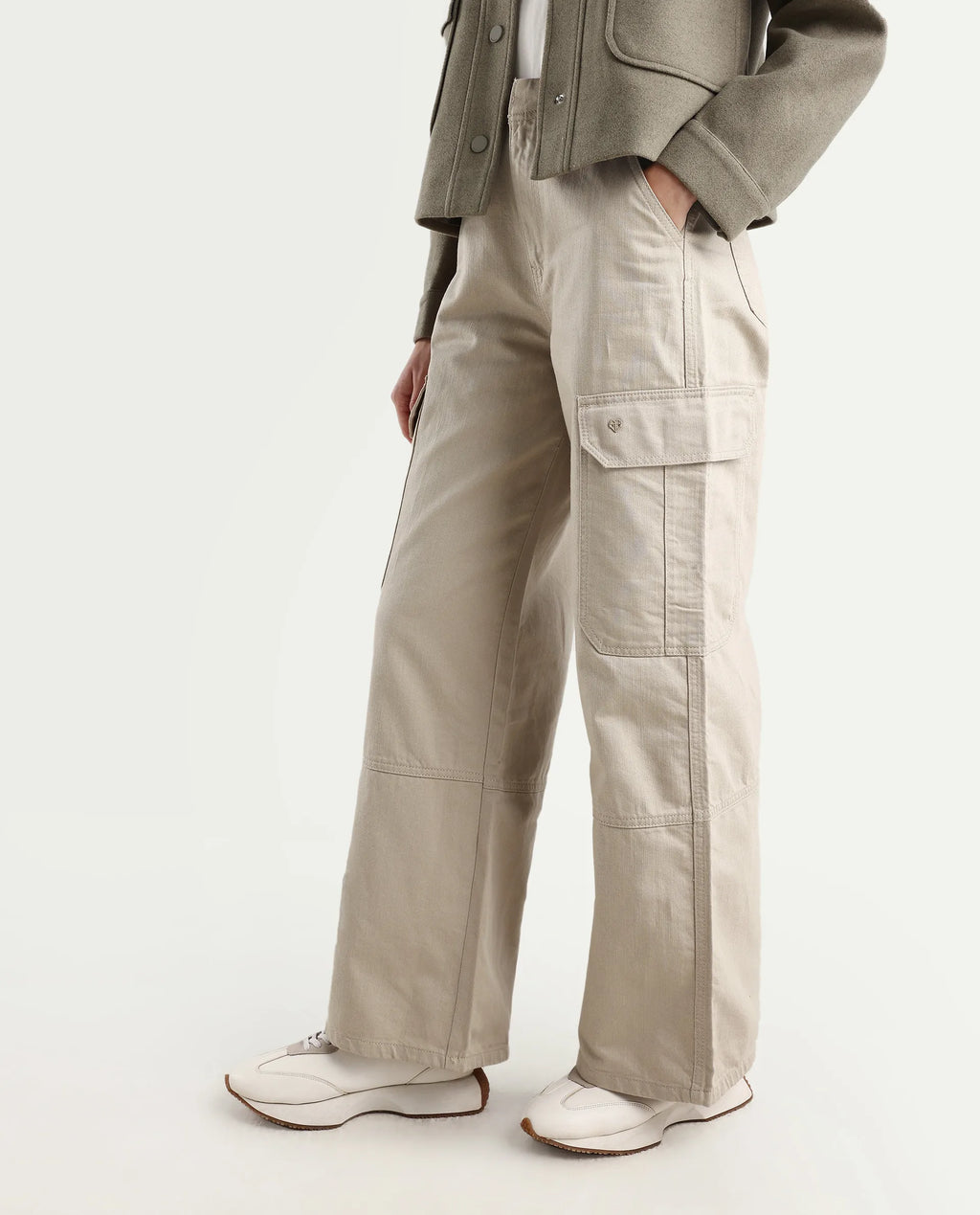 Rareism Women's Itsiz Off Beige Cotton Plain Ankle Length Wide Trouser