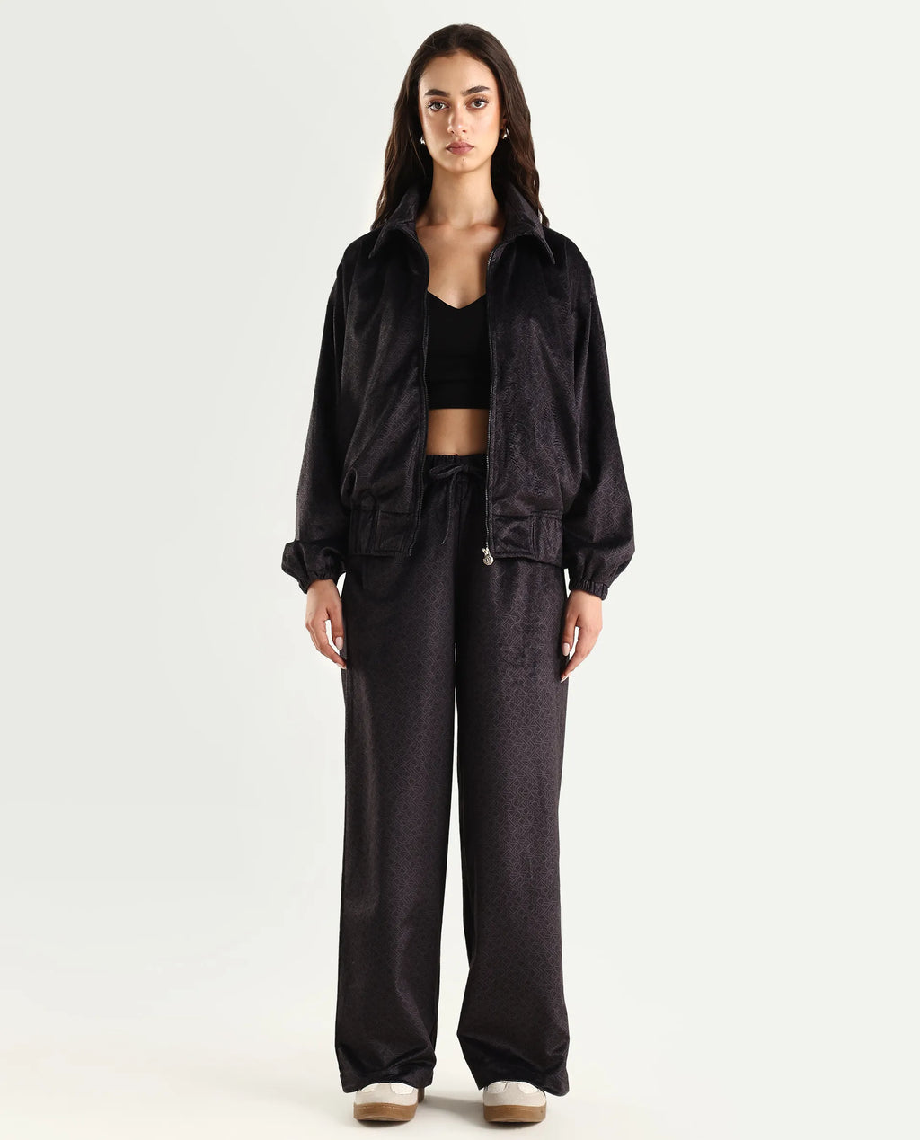 Rareism Women's Jacamo-B Black Polyester Straight Monogram Print Trouser