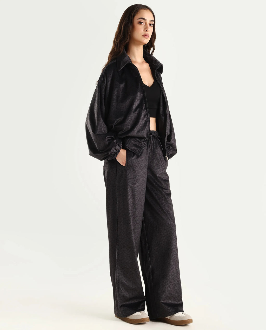 Rareism Women's Jacamo-B Black Polyester Straight Monogram Print Trouser