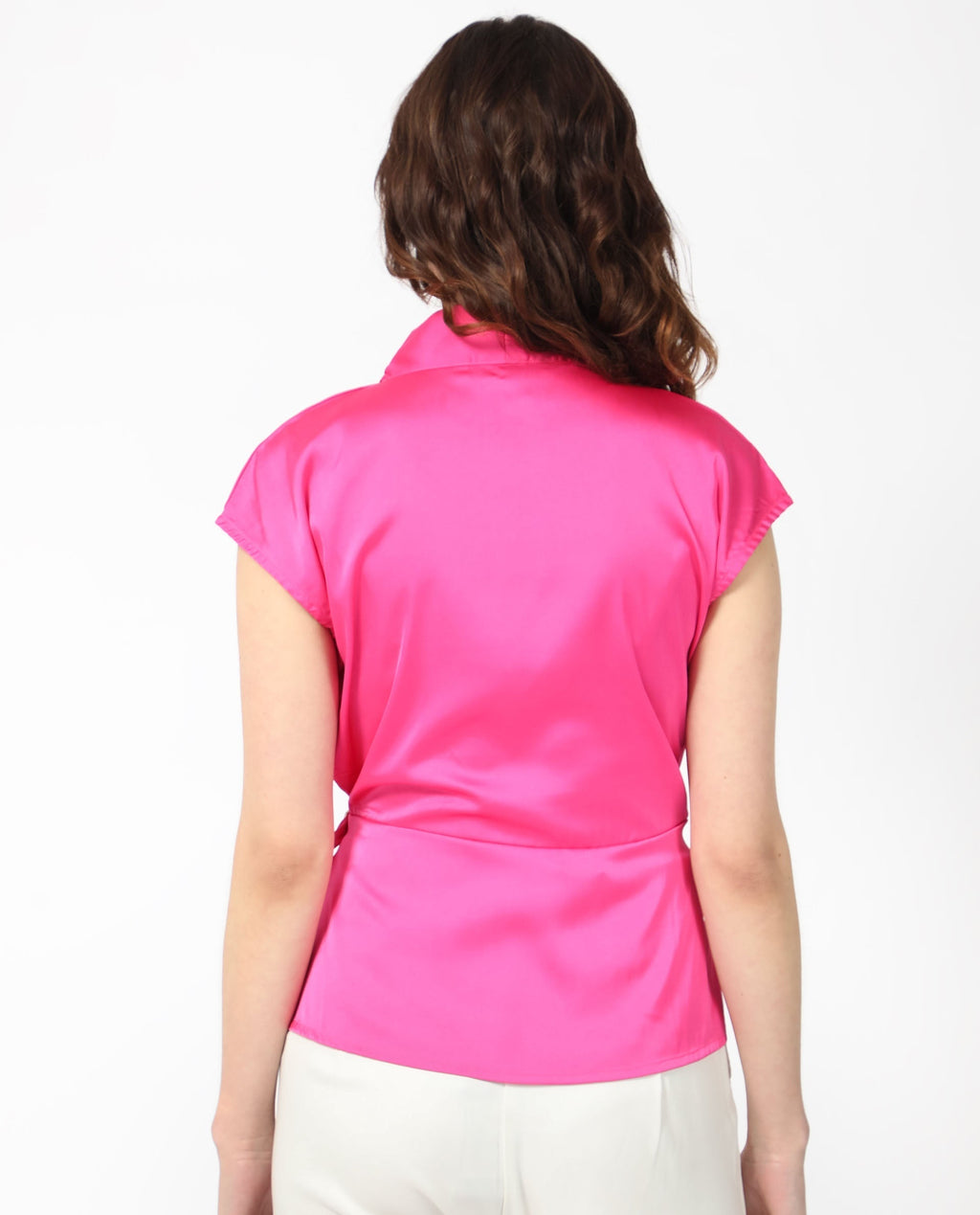 Rareism Women's Jadak Pink Polyester Collarless Plain Sleeveless Regular Fit Top