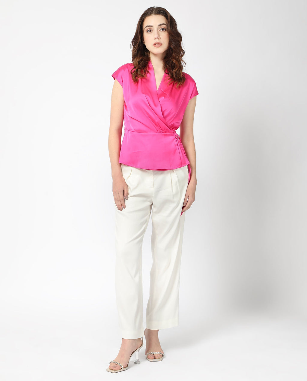 Rareism Women's Jadak Pink Polyester Collarless Plain Sleeveless Regular Fit Top